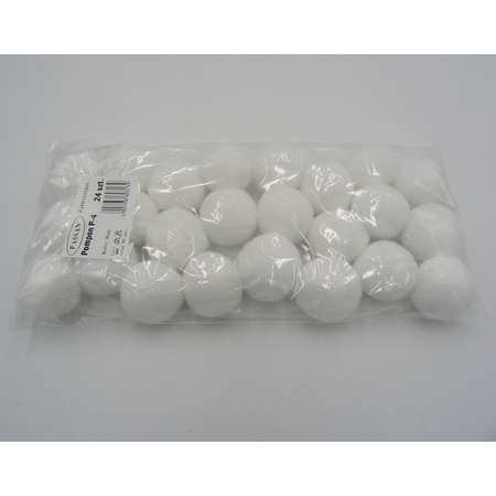 Pompon P-4 (24 szt.) pompony białe 40 mm
