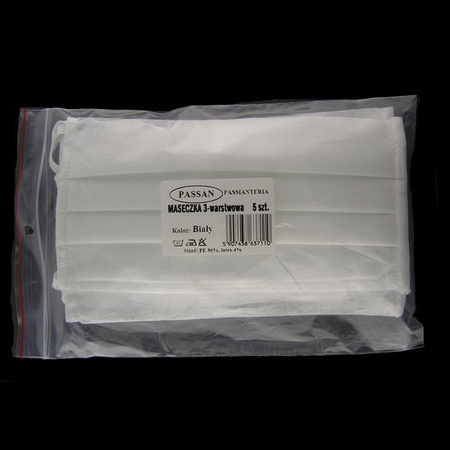 Hygienic mask 3-layer - colour WHITE (5 pcs)