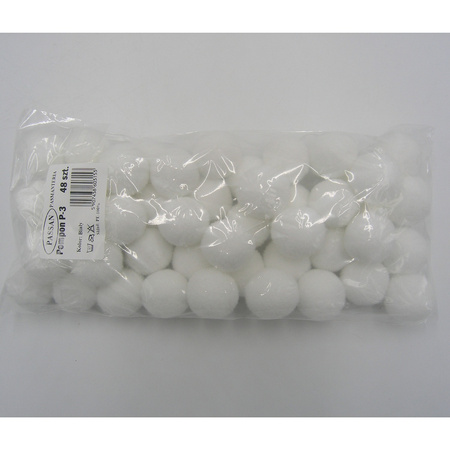 Pompon P-3 (48 szt.) pompony białe 30 mm